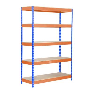 Étagère en métal bleu orange bois 5 étagères 300 kgs dim.1975x1210x460mm sans vis