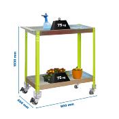 Chariot en métal vert charge 75 kgs dim.103x90x40mm à visser