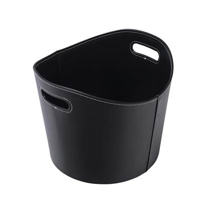 Panier à bûche rond imitation cuir diamètre 39 hauteur 31cm noir