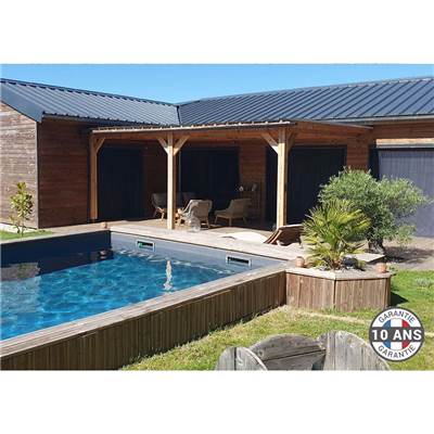 Abri Toit Plat Adossé Bois Douglas France Carport Auvent voiture 450x750cm H 250cm