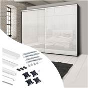 Kit ferrures 2 portes coulissantes armoire fermeture souple Placard profilé Wave ép. 16mm blanc