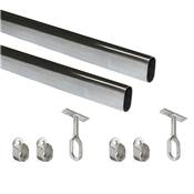 Lot 2 rails ovales armoires 30x15mm long. 1.15m supports Acier Zamak Chromé