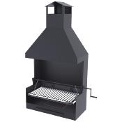 Barbecue charbon de bois 80 cm avec paravents, hotte et élévateur