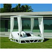 Lit de jardin Balinaise 2 places Finition blanc Tissus blanc BALINESA-210-D-CORTINAS