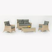 Salon de jardin Sofa BELMOND-7, 4 à 5 places résine beige tabac clair tissus gris
