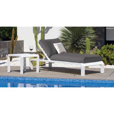 Bain de soleil 1 place anthracite tissus blanc inclinable 200x75x87cm