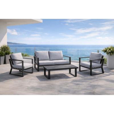 Salon jardin 4 à 5 places sofa 2 places 2 fauteuils table basse anthracite gris clair