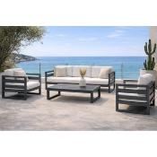 Salon jardin 4 à 6 places sofa 3 places 2 fauteuils table basse anthracite blanc