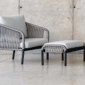 Salon jardin corde 6 à 7 places sofa 3 pl 2 fauteuils 2 pose pieds anthracite gris blanc