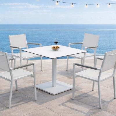Ensemble bistrot 4 fauteuils table carré 80x80cm blanc tissus blanc