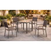 Ensemble bistrot 4 fauteuils table carré 90cm champagne tissus gris