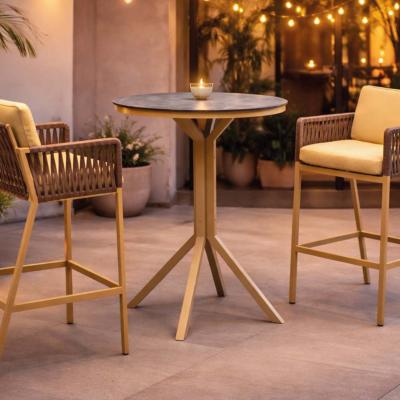 Ensemble bistrot bar 2 fauteuils style tressé table ronde diamètre 80cm