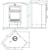 M-106 R - poêle à bois de coin en acier, Four supérieur de face, bûcher inf., dble combustion