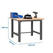 Établi métal anthracite mdf capacité charge 600 kgs dim.865x1200x750mm à visser