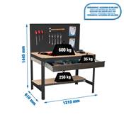 Établi métal anthracite bois capacité charge 600 kgs dim.1445x1210x610mm à visser