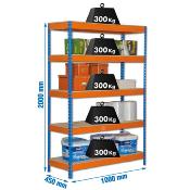 Étagère en métal bleu orange bois 5 étagères 300 kgs dim.1975x1100x460mm sans vis