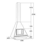 Cheminée centrale avec porte en verre et cadre anthracite, rebord en marbre travertin 18 Kw