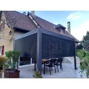 Pergola bioclimatique aluminium anthracite 10.80 m² rideaux 2 côtés