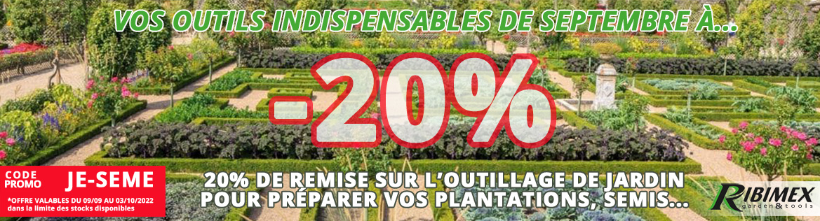 20% de remise sur l'outillage de jardin pour préparer vos plantations, bêches, pelles, rateaux, binettes, plantoirs...