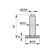 Lot 20 pieds nivellement meubles réglage interne M10 diam. 23mm haut. 46mm Acier plastique