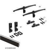 Kit fixation 4 étagères bois 1 tringle suspension 1m long Noir alu. Zamak plastique noir texturé