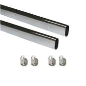 Lot 2 rails ovales armoires 30x15mm long. 0.75m supports Acier Zamak Chromé