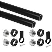 Lot 2 rails ronds armoires D.28mm long. 1.15m supports alu. Zamak noir