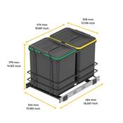 Poubelle recyclage Recycle cuisine 2 x 16 L fixation bas extraction manuelle Anthracite