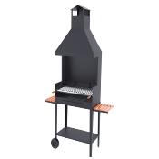 Barbecue charbon de bois 60 cm sur chariot, avec paravents et hotte