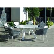 Salon de jardin à Manger table ronde 6 places blanc/cordage gris Tissus blanc