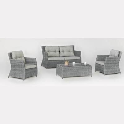Salon de jardin Sofa RAVELLA-7, 4 à 5 places résine grise panaché tissus gris