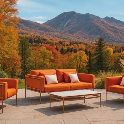 Salon jardin 4 à 5 places sofa 2 places 2 fauteuils table basse tropical terracota