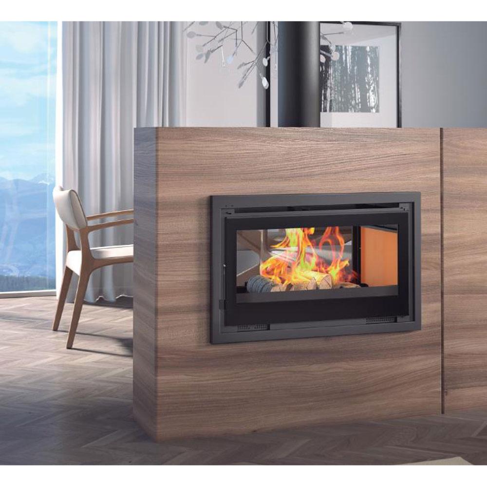 Poêle à bois d'angle double combustion foyer fonte 13,5 kW - HL