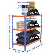 Étagère métal bleu orange galvanisé 3 étagères 200 kgs dim.900x1200x500mm sans vis