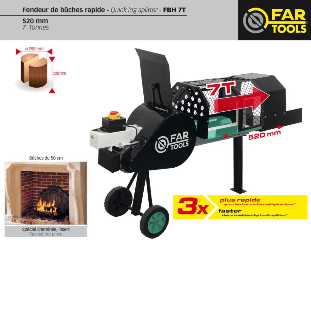 Fendeur de bûche rapide horizontal FBH 7T électrique 1050w 7  tonnes,182037,FARTOOLS