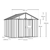 Abri métal toit 2 pentes anthracite et crème, 7,44 m2, porte hauteur 177,2 cm