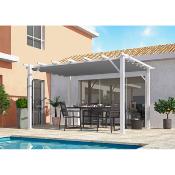 Pergola aluminium structure blanche 12 m² toile d'ombrage