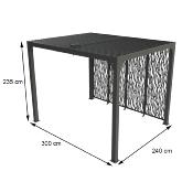 Pergola bioclimatique aluminium anthracite 7.20 m² 4 moucharabieh grd côté