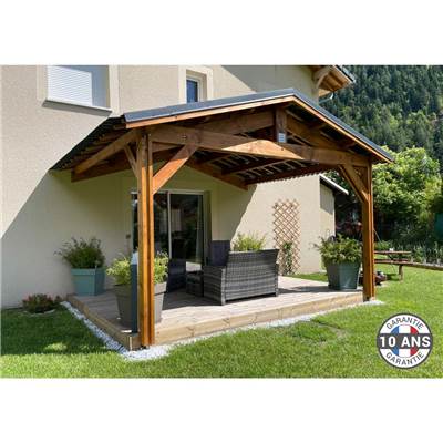 Abri 2 pentes Adossé Bois Douglas France Carport Auvent voiture 400x600cm H 250cm