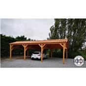 Abri 2 pentes Faitage Décalé Bois Douglas France Carport Auvent voiture 600x1050cm H 250cm
