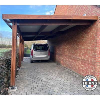 Abri Toit Plat Adossé Bois Douglas France Carport Auvent voiture 450x950cm H 250cm