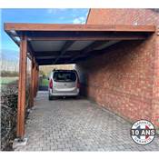 Abri Toit Plat Adossé Bois Douglas France Carport Auvent voiture 500x950cm H 250cm