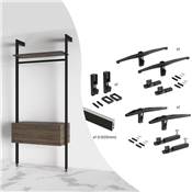 Kit fixation 1 étagère bois 1 mod. 1 tringle suspension long. 1m Zero Zamak noir texturé