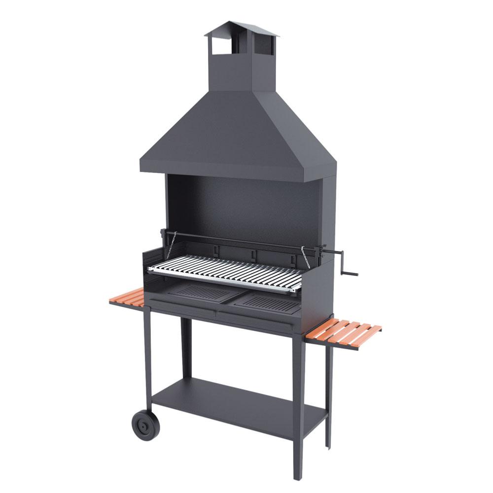 Barbecue charbon de bois 100 cm sur chariot, paravents, hotte et élévateur,  FMBVE-104, FM