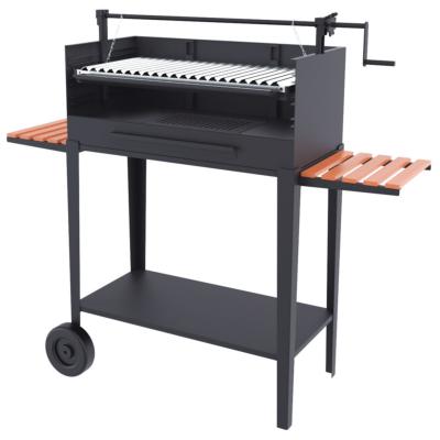 Barbecue charbon de bois 80 cm sur chariot roulant et élevateur