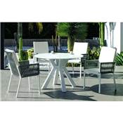 Set Salon de jardin à Manger MONTBLANC-120-KRION/CATANIA-3 avec Coussin(s) x4 Finition BLANC/CORDAGE GRIS Tissus BLANC de 4 places