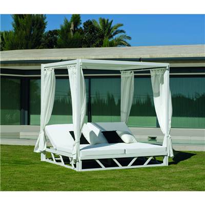 Lit de jardin Balinaise 2 places Finition blanc Tissus blanc BALINESA-210-D-CORTINAS