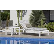 Bain de soleil avec coussin finition blanc tissus motif beige ZAFIRO-12