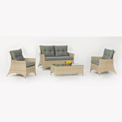 Salon de jardin Sofa BELMOND-7, 4 à 5 places résine beige tabac clair tissus gris