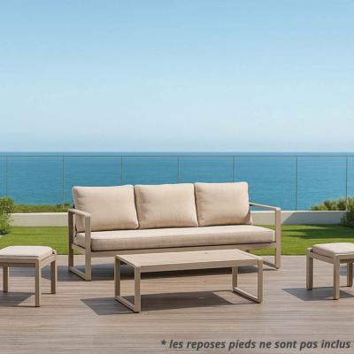 Salon jardin 4 à 6 places sofa 3 places 2 fauteuils table basse dune beige foncé